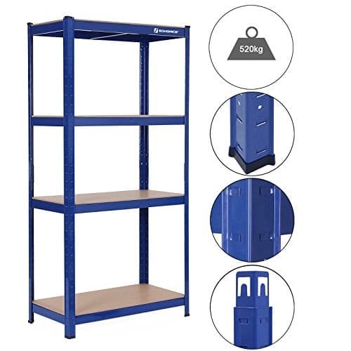 Songmics 160 x 80 x 40 cm tunge hylderestativ - 520 kg kapacitet - Boltfrie stålhylder - Blå GLR44Q