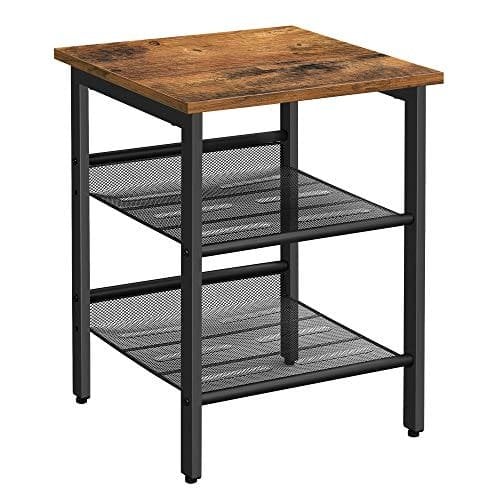 Vasagle sidebord, natbord, slutbord med 2 justerbare meshhylder, let samling, industriel til stue, soveværelse, stabil stålramme, rustik brun og sort Let23x