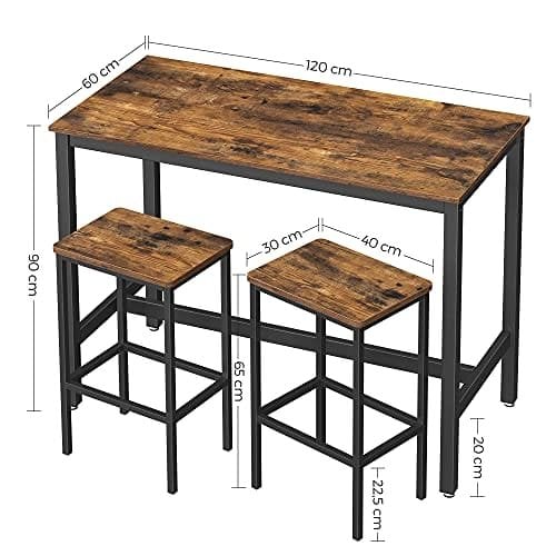 Vasagle spisebordssæt, barbord med 2 barstole, morgenmadspisebord og afføring sæt, køkkenbord med bar spisestole, til køkken, stue, spisestue, rustik brun LBT15X