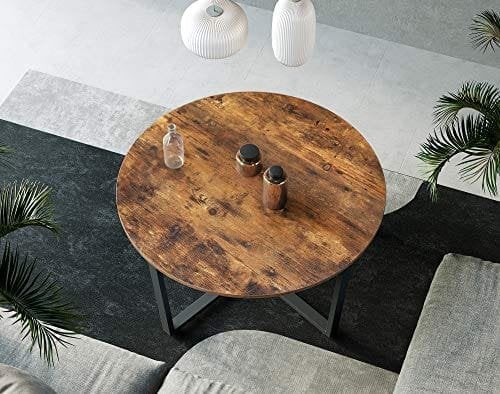 Vasagle rundt sofabord, cocktailbord i industriel stil, holdbar metalramme, let at samle, til stue, soveværelse, rustik brun og sort LCT88X