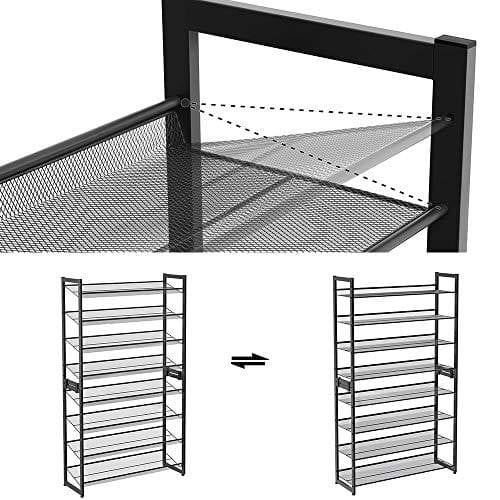 Songmics 8-lags sko rack, sæt med 2 stable 4-lags skoarrangør, metalskoopbevaring med justerbare meshhylder, flad eller vinklet, monterbar, sort LMR08B