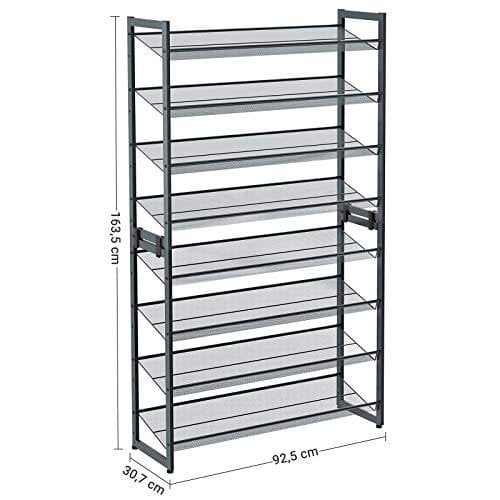 Songmics 8-lags sko rack, sæt med 2 stable 4-lags skoarrangører, stålmesh sko hylde opbevaring, justerbar flad eller vinklet hylder, kølig grå LMR08GB