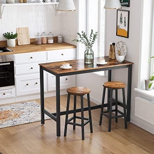 Vasagle barbord, industrielt køkkenbord, spisebord med massiv metalramme, til cocktails, bar, festkælder, restaurant, stue, træudseende, 120 x 60 x 90 cm LBT91X