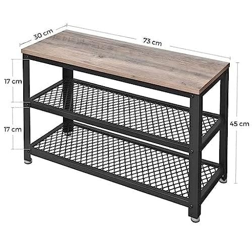 Vasagle skobænk, skostativ med 2 hylder, skoarrangør, 73 x 30 x 45 cm, indgangsstuehallen, stålstruktur, industriel stil, Greige og Black LBS73MB