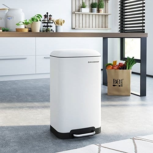 Songmics Rubbish Bin, 30L papirkurven, stålpedalbakke, med indre spand og låg, blød lukning, lufttæt, til køkken, stue, hvid LTB01W