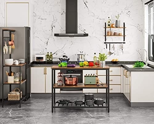 Vasagle Baker's Rack, Kitchen Island med stor bordplade, stabil stålstruktur, 120 x 60 x 90 cm, industriel køkkenhylde, let at samle, rustik brun og sort KKI01BX