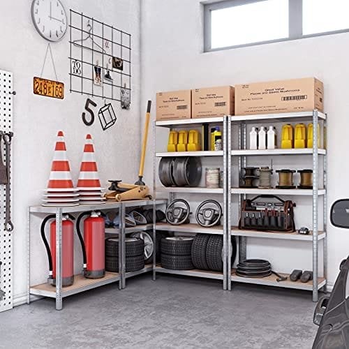 Songmics 5-lags hyldeenhed, stålhylder til opbevaring, værktøjsfri samling, til garage, skur, belastningskapacitet 875 kg, 40 x 90 x 180 cm, sølv GLR40SV