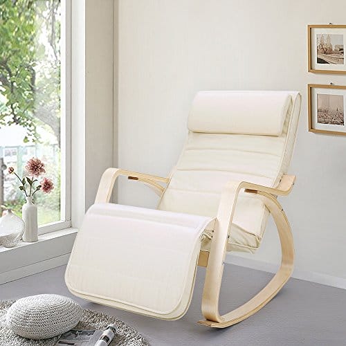 Songmics Sunlounger afslappende gyngestol med justerbar fodstøtte maksimal belastning: 150 kg beige lyy10m