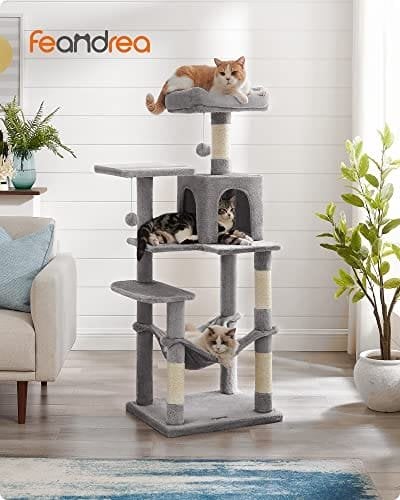 Feandrea Cat Tree, Cat Condo med hængekøje, 143 cm, lysegrå PCT161W01