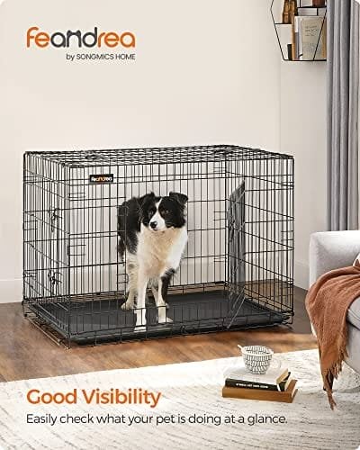 Hundekurv, Foldbar, 107 Cm, 2 Låger, Xl, Sort