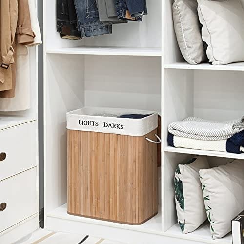 Songmics 100L (62,5 x 52 x 32 cm) Pyykkikori Bambu taitettava pyykkilaatikko, Bambu, luonnollinen