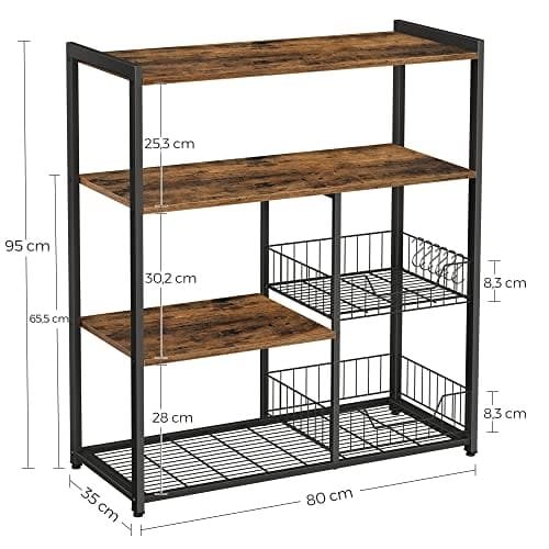 Vasagle Baker's Rack, Kitchen Island med 2 metalnetkurve, hylder og kroge, 80 x 35 x 95 cm, industriel stil, rustik brun KKS96X