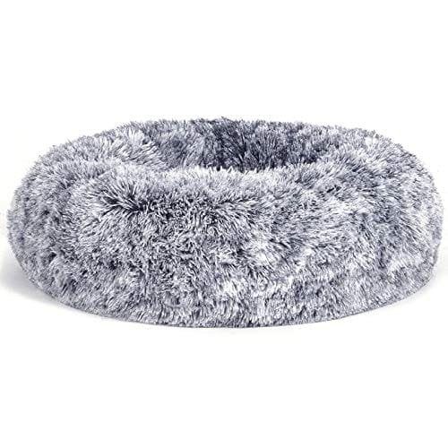 Hundbädd, Munkkattbädd, Fluffig Lugnande Husdjursbädd med Avtagbart, Tvättbart Lock, Mjuk Lång Plysch, 70 Cm, Grå