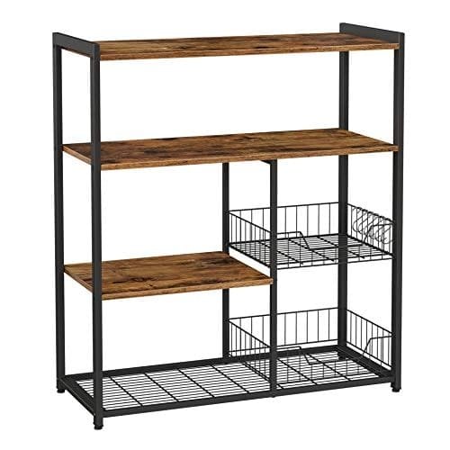 Vasagle Baker's Rack, Kitchen Island med 2 metalnetkurve, hylder og kroge, 80 x 35 x 95 cm, industriel stil, rustik brun KKS96X