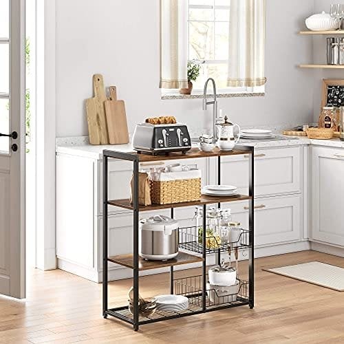 Vasagle Baker's Rack, Kitchen Island med 2 metalnetkurve, hylder og kroge, 80 x 35 x 95 cm, industriel stil, rustik brun KKS96X