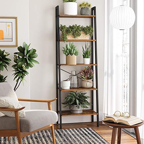 Vasagle Ladder hylde, 5-lags industriel reol, opbevaringsenhed, med metalramme, til stue, køkken, rustik brun LLS45X