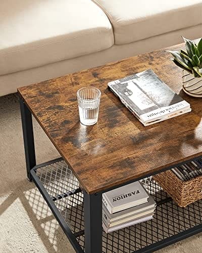 Vasagle sofabord, cocktailbord, let at samle, industrielt sidebord, soveværelse, med metalramme, med opbevaringshylde, til stue, soveværelse, rustik brun LCT61X