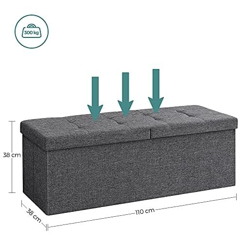 Songmics 120L förvaring ottoman, fällbar skobänk, med flippande lock, mörkgrå