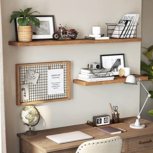 Vasagle flydende hylde, væg hylde til bøger, fotos, samleobjekter, vægmonteret kontorhylde, 40 x 20 x 3,8 cm, MDF, til stue, køkken, hallway, soveværelse, badeværelse, rustik brun LWS24BX