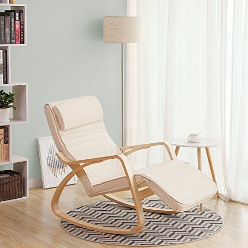 Songmics Sunlounger afslappende gyngestol med justerbar fodstøtte maksimal belastning: 150 kg beige lyy10m