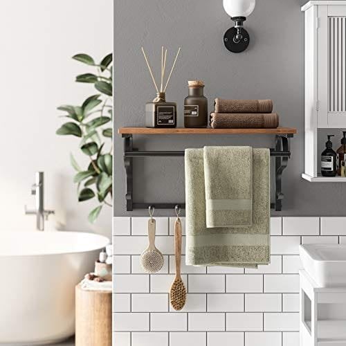 Vasagle industriel frakke rack hylde vægmonteret, krog rack hylde med 5 kroge og hængende jernbane til indgang, hallway, badeværelse, stue, rustik brun, sort LCR11BX