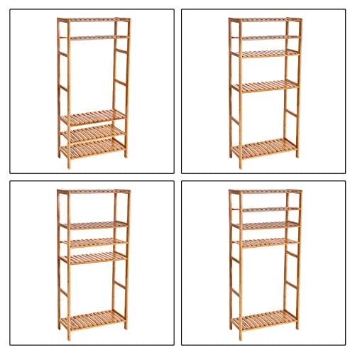 Songmics BCB35Y Badeværelse Køkkenopbevaring Bambus 5 Hylder Justerbar gulvhøjde Blomsterstand Boghylde Naturlig, 60 x 26 x 130 cm