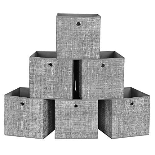 Songmics sammenklappelige opbevaringsbokse, sæt med 6 ikke-vævede stofopbevaringskuber, 30 x 30 x 30 cm, legetøjstøj arrangørbakker, grå RFB02LG-3