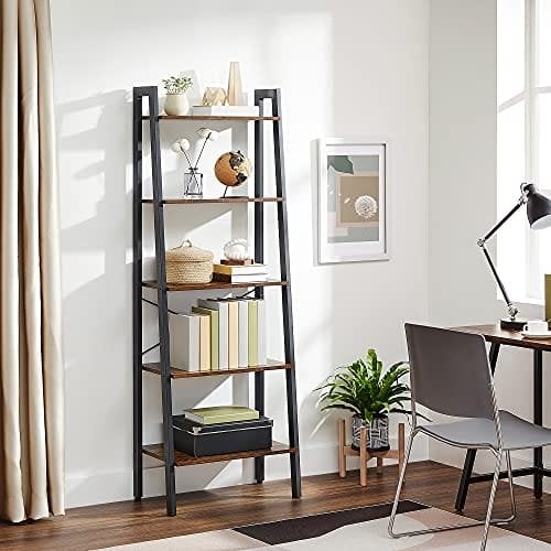 Vasagle Ladder hylde, 5-lags industriel reol, opbevaringsenhed, med metalramme, til stue, køkken, rustik brun LLS45X