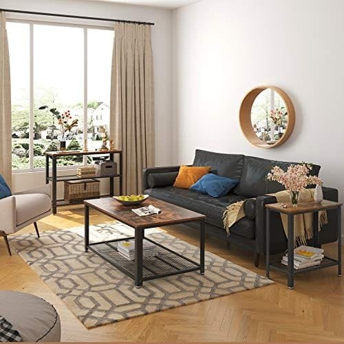 Vasagle Industriel sidebord, slutbord, natbord med mesh -hylde, let samling, smal og rumbesparelse i stuen, soveværelse, stål, 60 x 30 x 60 cm, rustik brun Let31bx