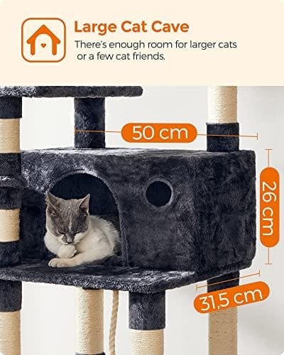 Feandrea Cat Tree, XXL Cat Condo, 164 cm, Smoky Grey PCT087G01