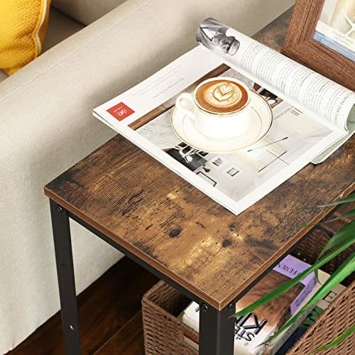 Vasagle Industriel sidebord, slutbord, natbord med mesh -hylde, let samling, smal og rumbesparelse i stuen, soveværelse, stål, 60 x 30 x 60 cm, rustik brun Let31bx