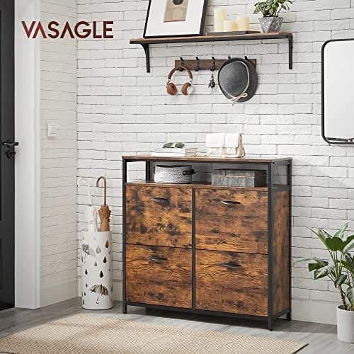 Kenkäkaappi 4 Läpällä Kenkäteline Kenkäkippikenkäarkku Aulassa 12-20 Kenkäparille, 98,3 X 30 X 95 Cm, Vintage Ruskea/musta