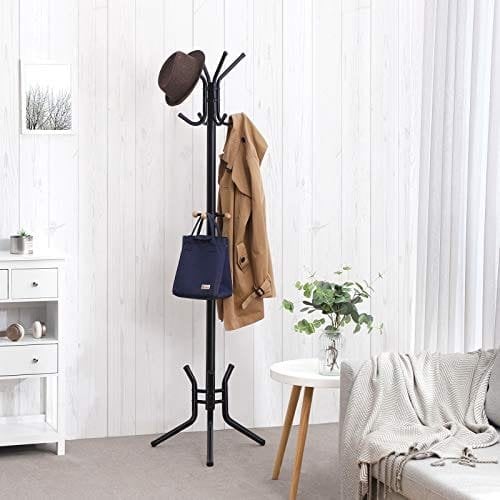 Songmics Stilful Metal Coat Rack Stand Hanger 12 Hooks 176 cm sort RCR17B