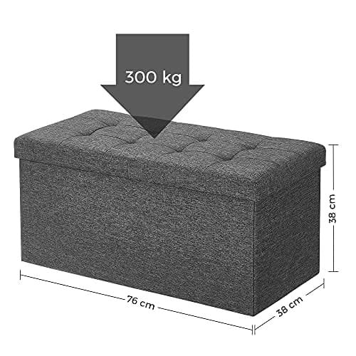 Songmics 80L Storage Ottoman, foldesko bænk, med flippelåg, belastningskapacitet 300 kg, 76 x 38 x 38 cm, mørkegrå LSF46GYZ