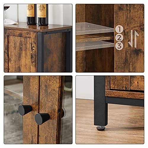 Vasagle Buffet Cabinet, skænk, gulvopbevaringsskab med gennemsigtige døre, rustik ULSC096B01