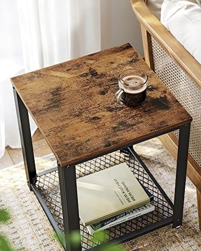 Vasagle -side, industriel ende, sofabord, med metalramme, let at sammensætte, til stue, soveværelse, køkken, rustik brun og sort let41x, træ spånplade, jern, vintage, 1 vare