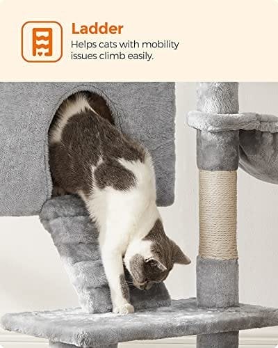 Feandrea Cat Tree, Cat Tower 142 cm, Cat Activity Center, Light Gray PCT160W01