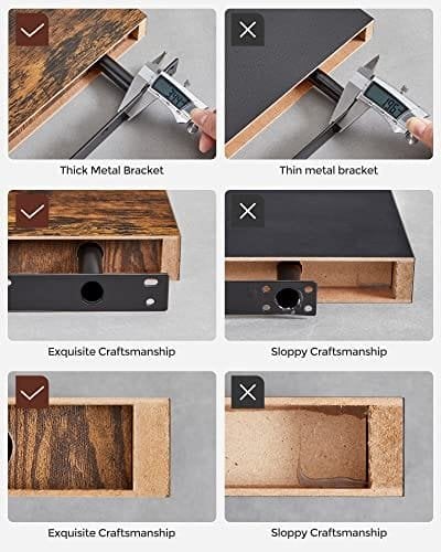 Vasagle flydende hylde, væg hylde til bøger, fotos, samleobjekter, vægmonteret kontorhylde, 40 x 20 x 3,8 cm, MDF, til stue, køkken, hallway, soveværelse, badeværelse, rustik brun LWS24BX