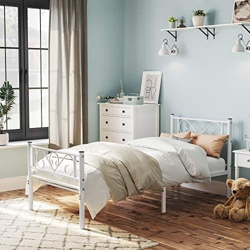 Vasagle enkeltseng ramme seng ramme metal seng ramme passer til 3ft x 7ft madras gæst seng voksne børn let samling små rum hvidt rmb061w01