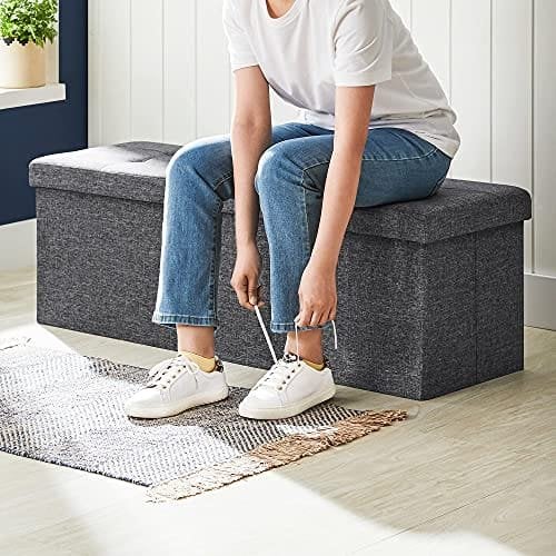 Songmics 120L förvaring ottoman, fällbar skobänk, med flippande lock, mörkgrå