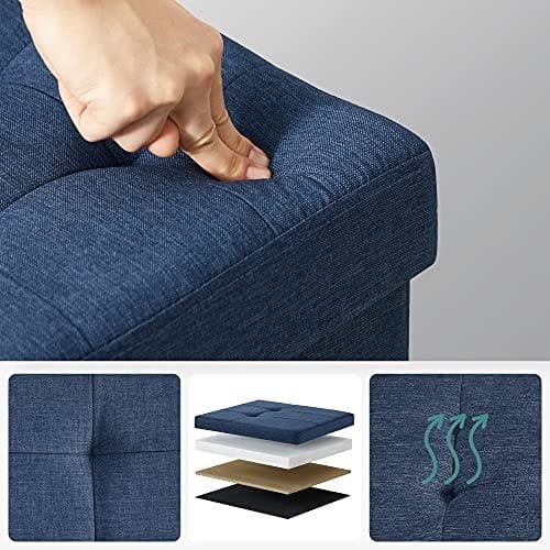 Songmics Storage Ottoman Bench, polstret bryst med låg, foldesæde, 120L kapacitet, hold op til 300 kg, marineblå LSF77in