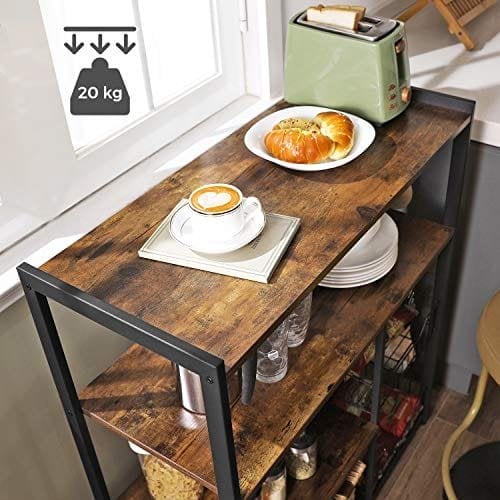 Vasagle Baker's Rack, Kitchen Island med 2 metalnetkurve, hylder og kroge, 80 x 35 x 95 cm, industriel stil, rustik brun KKS96X
