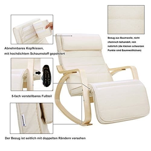 Songmics Sunlounger afslappende gyngestol med justerbar fodstøtte maksimal belastning: 150 kg beige lyy10m
