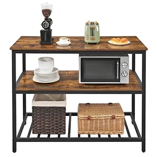 Vasagle Baker's Rack, Kitchen Island med stor bordplade, stabil stålstruktur, 120 x 60 x 90 cm, industriel køkkenhylde, let at samle, rustik brun og sort KKI01BX