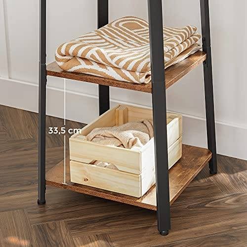 Vasagle frakke rack, frakke står med 3 hylder, stige hylde med kroge til tørklæder, tasker og paraplyer, stålramme, industriel stil, rustik brun og sort LCR80X
