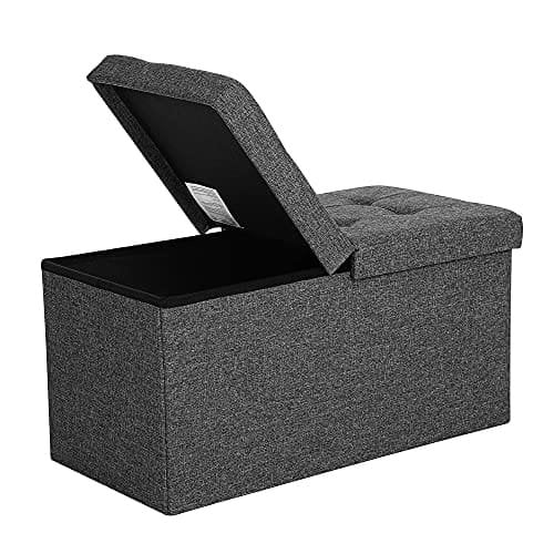 Songmics 80L Storage Ottoman, foldesko bænk, med flippelåg, belastningskapacitet 300 kg, 76 x 38 x 38 cm, mørkegrå LSF46GYZ