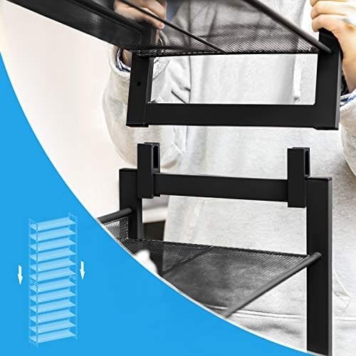 Songmics 12-lags sko rack, sæt med 2 stable 6-lags skoarrangører, 48-60 par sko, stor kapacitet, metal mesh sko hylde opbevaring, justerbar flad eller vinklet hylder, sort LMR12B