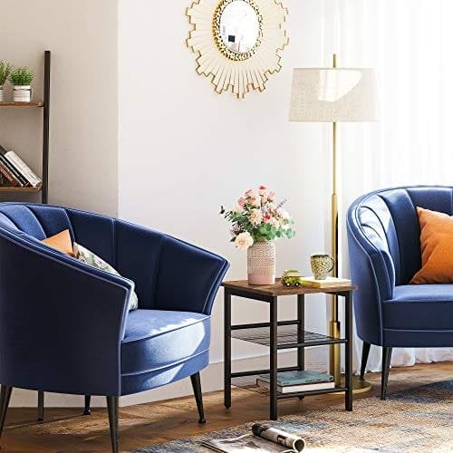 Vasagle sidebord, natbord, slutbord med 2 justerbare meshhylder, let samling, industriel til stue, soveværelse, stabil stålramme, rustik brun og sort Let23x