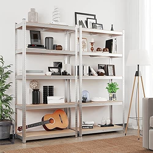 Songmics 5-lags hyldeenhed, stålhylder til opbevaring, værktøjsfri samling, til garage, skur, belastningskapacitet 600 kg, 50 x 100 x 200 cm, sølv GLR050E01
