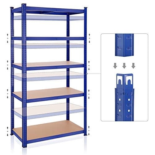 Songmics 5-lags hyldeenhed, stålhylder til opbevaring, værktøjsfri samling, til garage, skur, belastningskapacitet 600 kg, 50 x 100 x 200 cm, blå GLR050Q01